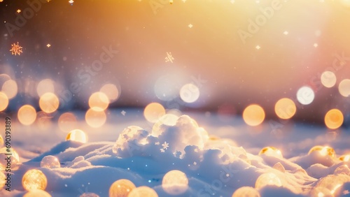 Enchanting Winter Scene with Distinct Snowflakes and Warm Lighting