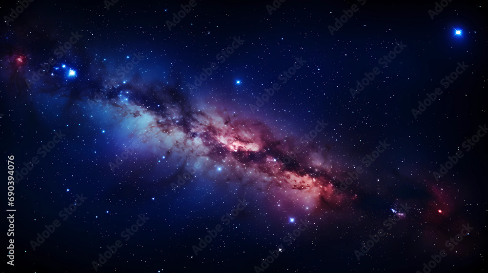 a wallpaper showing star-filled space galaxy with stars, in the style of dark sky-blue and light red, sfumato, long distance and deep distance, light black and light amber