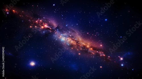 image of the milky with many stars and big stars, in the style of dark sky-blue and light red, mesmerizing colorscapes, metallic surfaces