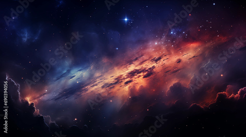 Nebula and stars in space, in the style of matte painting, sky-blue and red