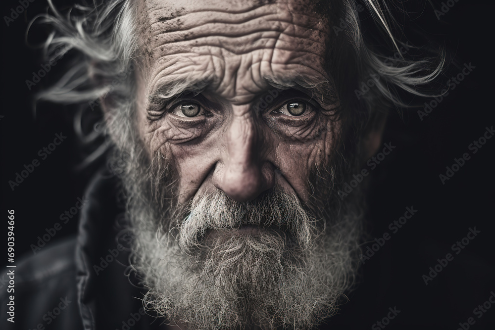 Close up portrait of a sad old man looking at the camera, generative ai Close up portrait of a sad old man looking at the camera, generative ai