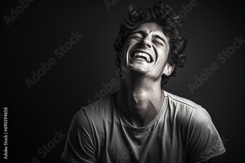 Close up portrait of a person laughing uncontrollably, generative ai 