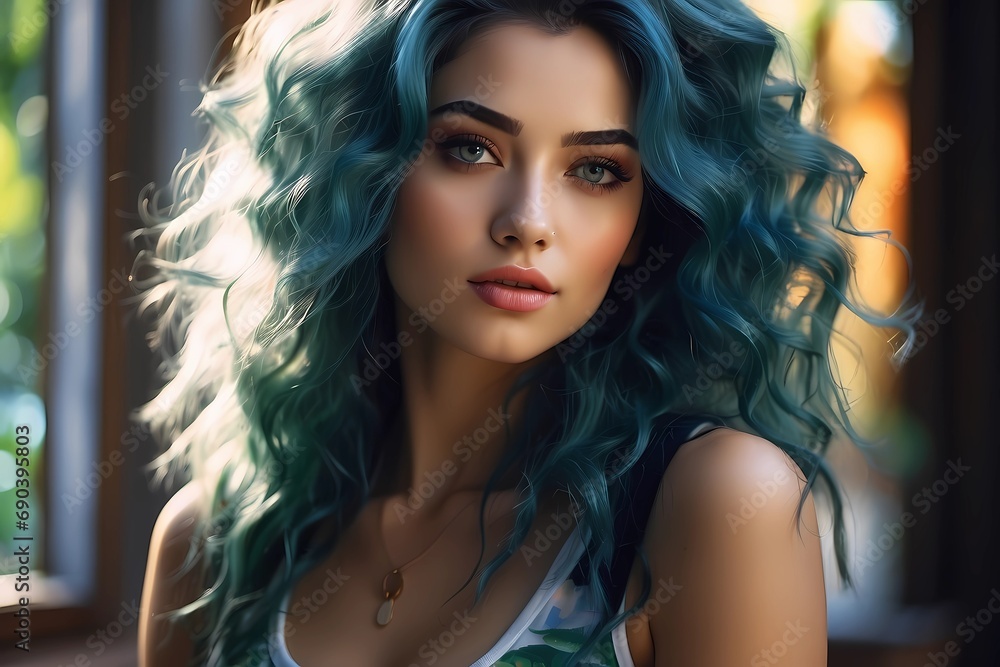 Fototapeta premium Portrait of a woman with blue hair