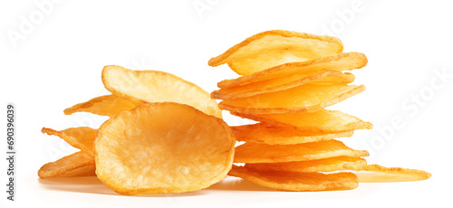 Delicious potato chips isolated on a white transparent background, png. 