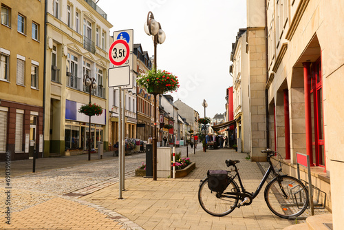 View of city street with buildings and road