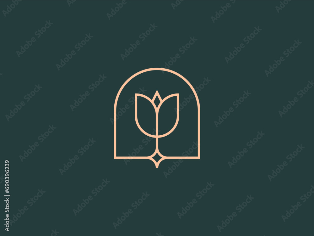 royal flower gold line logo design - obrazy, fototapety, plakaty 