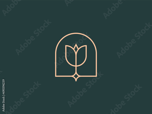 royal flower gold line logo design