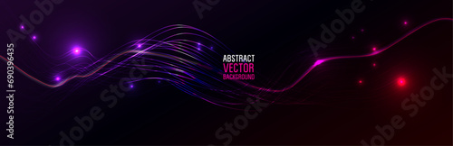 Abstract Glowing lighting Lines on Black Background. Futuristic Space Vector Background. Neon Lights.