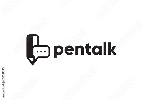 pencil with chat talk simple logo design concept