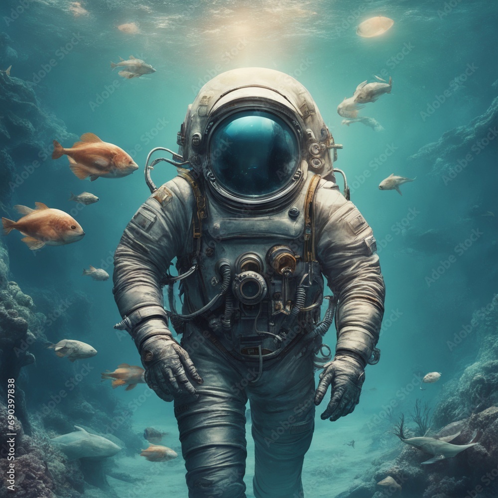 Podwodny astronauta - obrazy, fototapety, plakaty 