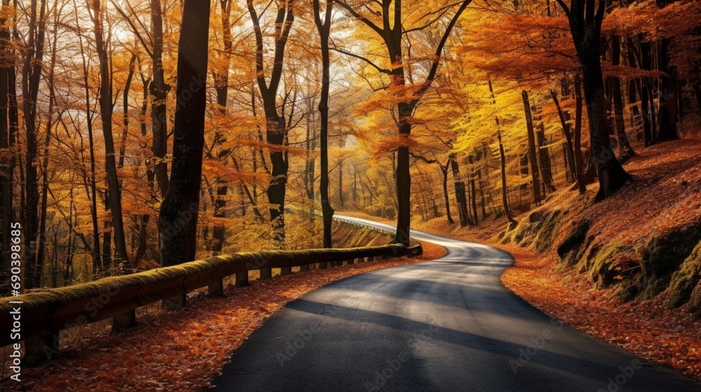 Autumn forest with road
