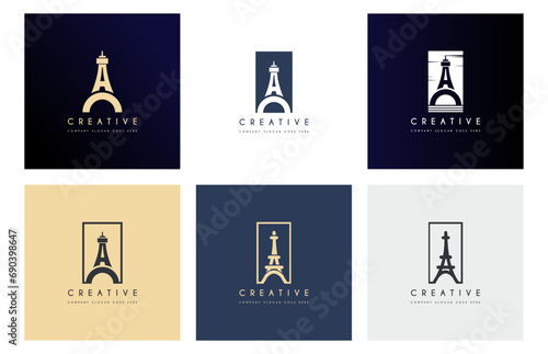 Simple Luxury Eiffel Tower logo design premium set vector illustration.