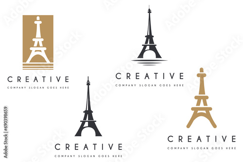 Simple Luxury Eiffel Tower logo design premium set vector illustration.