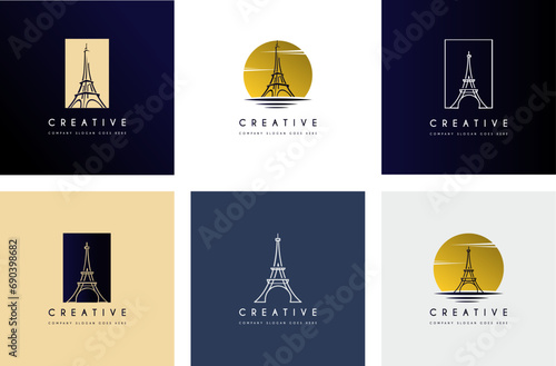 Simple Luxury Eiffel Tower logo design premium set vector illustration.