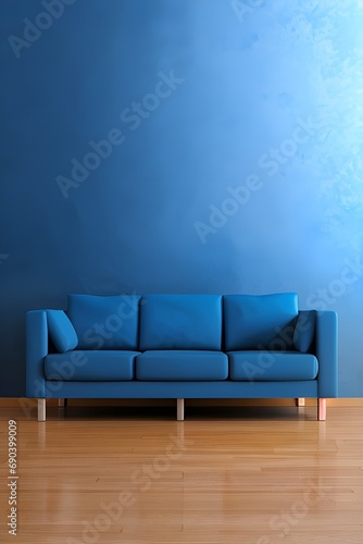 blue sofa in a room