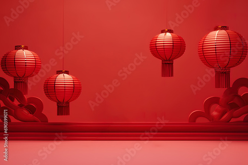 Red hanging lantern Traditional Asian decor
