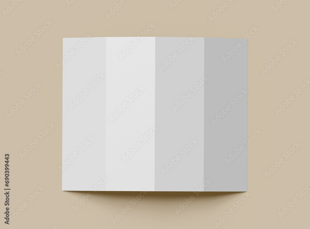Blank four roll-fold letter size brochure 3d render to present your design Blank four roll-fold letter size brochure 3d render to present your design