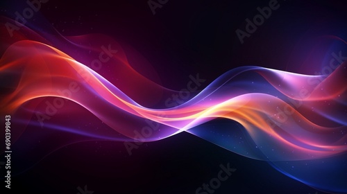 Glowing abstract wave on dark shiny motion magic space light. Techno abstract background