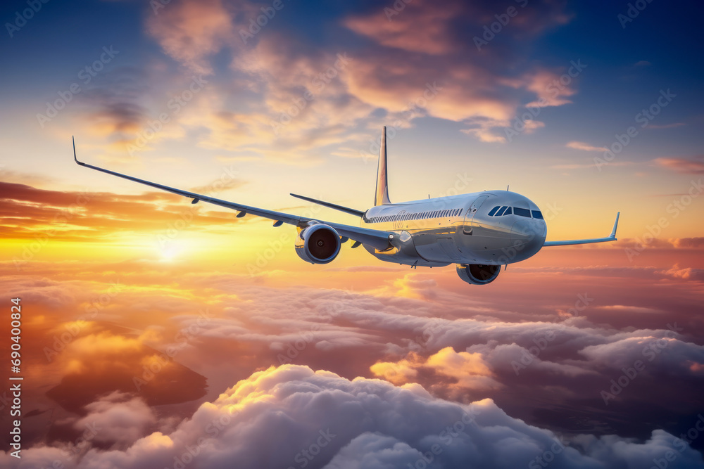 Obraz premium Сommercial plane flying in sky.