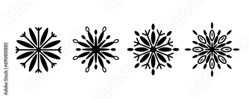 Snowflakes silhouettes set. Symmetrical snowflakes vector illustration