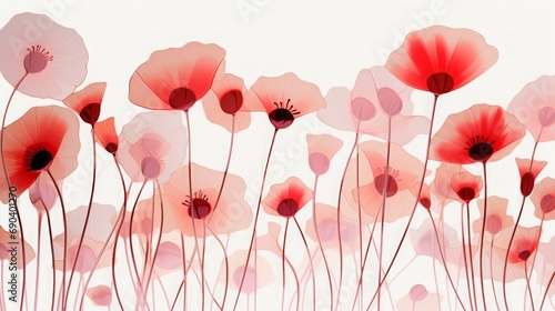 marimekko style red and pink poppies on transparent background, 16:9