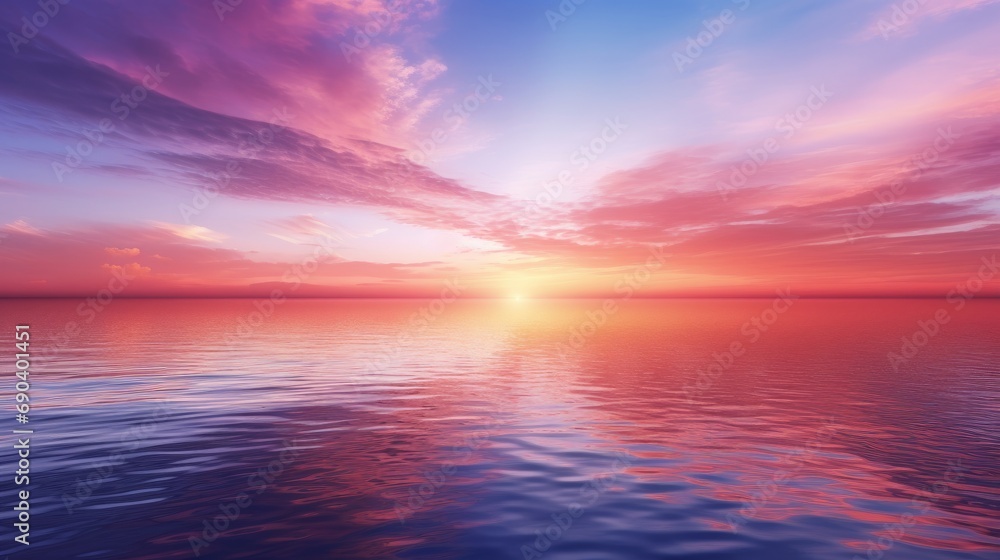 Background image captures the serene beauty of a sunset over a calm horizon, offering a perfect blend of warm hues and soothing tones. The sky is painted in a gradient of orange, pink, and lavender