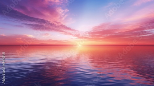 Background image captures the serene beauty of a sunset over a calm horizon, offering a perfect blend of warm hues and soothing tones. The sky is painted in a gradient of orange, pink, and lavender