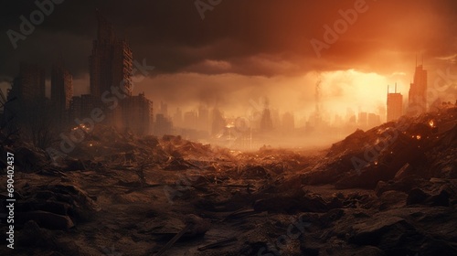 Post apocalyptic background image of desert city wasteland