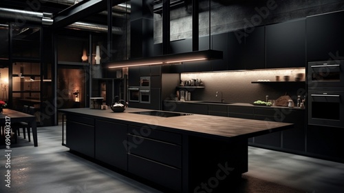 Sleek and modern dark black kitchen exudes industrial edge and sophisticated style