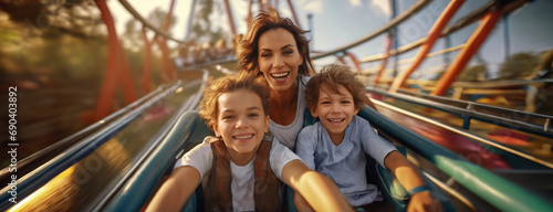 Joyful Ride: Family Fun on a Rollercoaster, AI-Generated Panorama with Copy Space