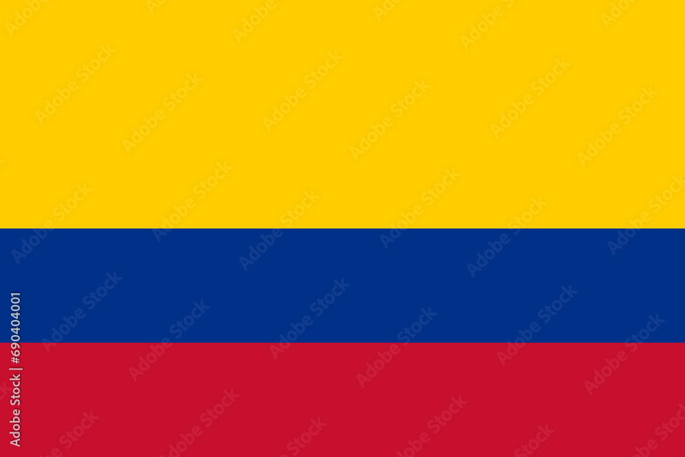 The official current flag of Republic of Colombia. State flag of Colombia. Illustration.