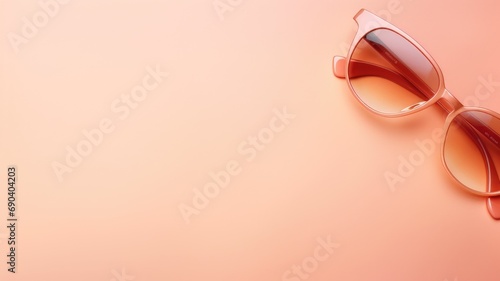 Trendy peach sunglasses with gradient lenses on a matching pastel background photo