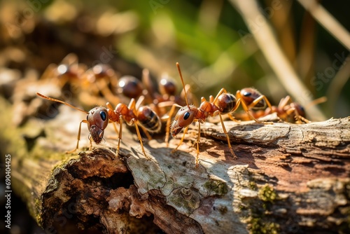 Animals insects background - Closeup of ants on branch in forest © Boraryn