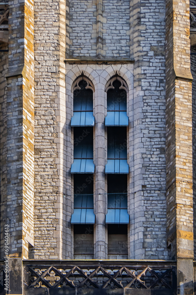 Obraz premium Details of XV Nieuwe Kerk (New Church, 1396 - 1496) on Market square in Delft, Holland. New Church, with 108,5 m church tower - second highest church in The Netherlands. Delft.