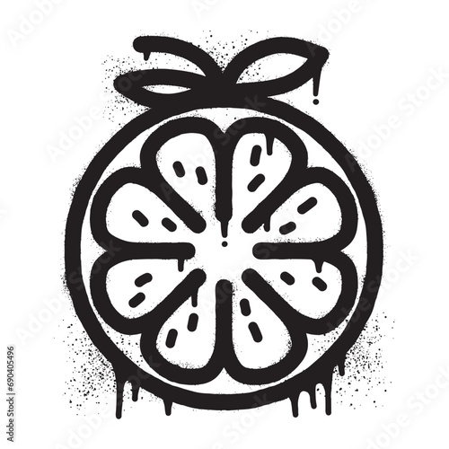 Half orange fruit graffiti with black spray paint