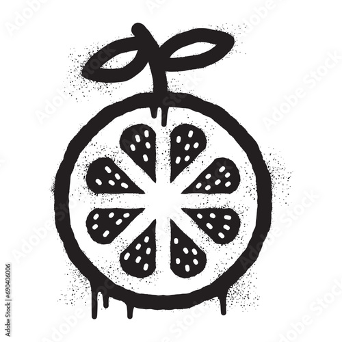 Half orange fruit graffiti with black spray paint