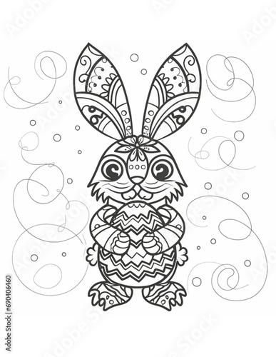 beautiful easter bunny with easter egg coloring page for kids for easter