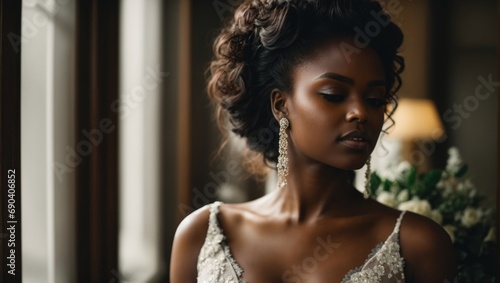 Young Dark-Skinned Girl in a White Dress