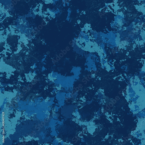 Navy blue camouflage seamless pattern