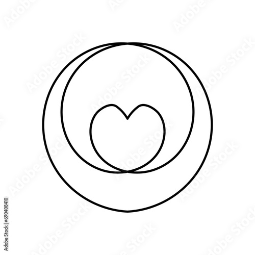 graphic made of black lines with a heart in the center and a circular frame, modern abstract design, simple minimalist graphic, love and feeling, imagination,