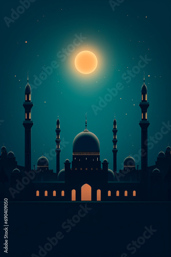 Festive Greeting Card, Invitation for Muslim Holy Month Ramadan Kareem.