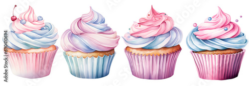 Cupcake in pastel color ,watercolor illustration 