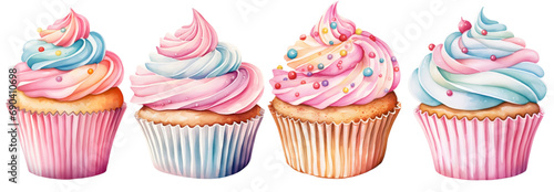 Cupcake in pastel color ,watercolor illustration 