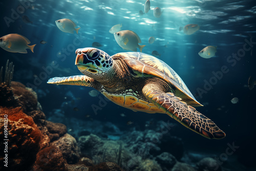 sea turtle swimming © O-Foto