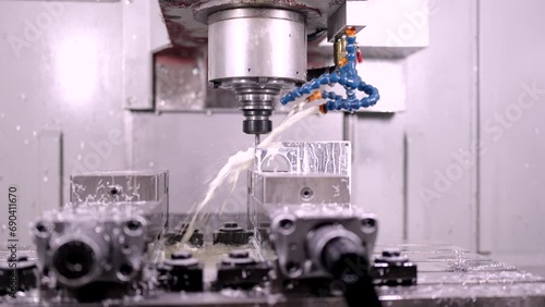 Video of a milling modern machine cutting metal in a cnc factory photo