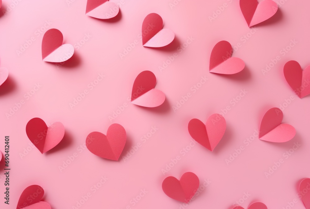 Pink paper hearts on background, valentine's day concept
