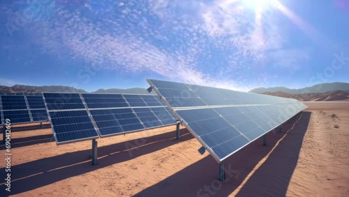 solar panels on desert landscape, the futuristic power plant concept video stock looping generative ai photo