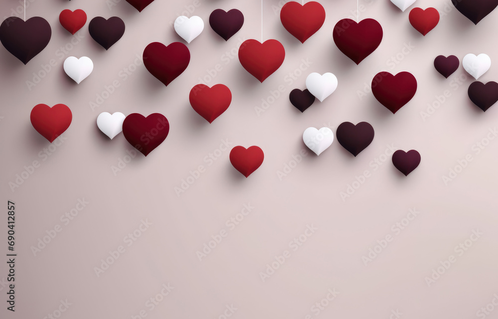 Hearts hanging on a light background