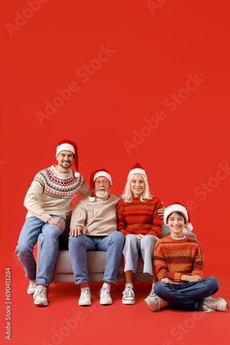 Happy family in Santa hats ...