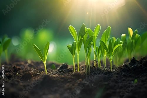 Plants growing from seeds slowly in the sun, plant in greenhouse agriculture cpncept